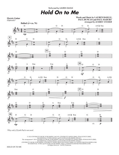 Hold On To Me (arr. Audrey Snyder) - Electric Guitar