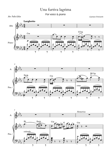 Una Furtiva Lagrima (For contralto in Cm)