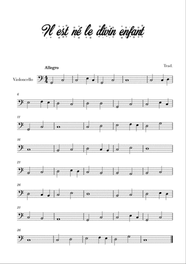 Il est né le divin enfant (for Cello)