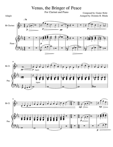 Venus from "The Planets" for clarinet and piano.