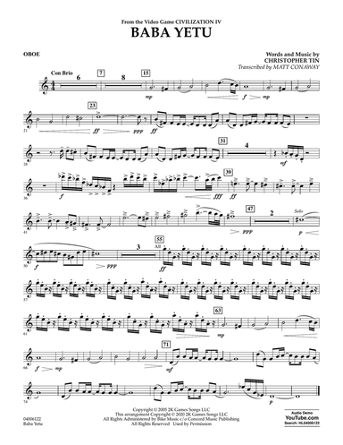 Baba Yetu (from Civilization IV) (trans. Matt Conaway) - Oboe