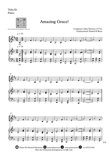 Amazing Grace How Sweet the sound - Easy E flat Tuba and Piano
