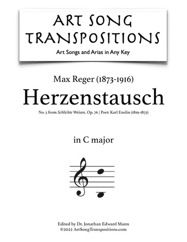 REGER: Herzenstausch, Op. 76 no. 5 (transposed to C major)