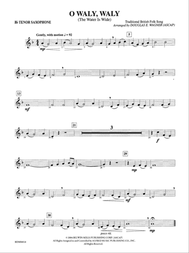 O Waly, Waly (The Water Is Wide): B-flat Tenor Saxophone