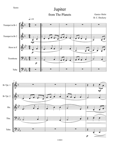 Jupiter (from The Planets) for Brass Quintet