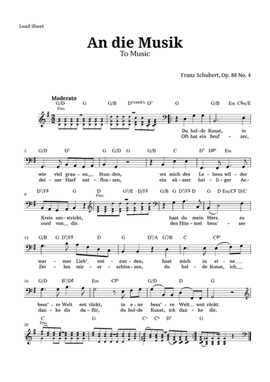 An die Musik by Schubert Lead Sheet (for Low Voice)