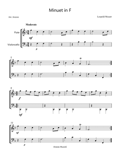 Minuet in F by Leopold Mozart - Flute and Cello