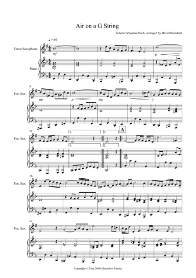 Air on a G String for Tenor Saxophone and Piano