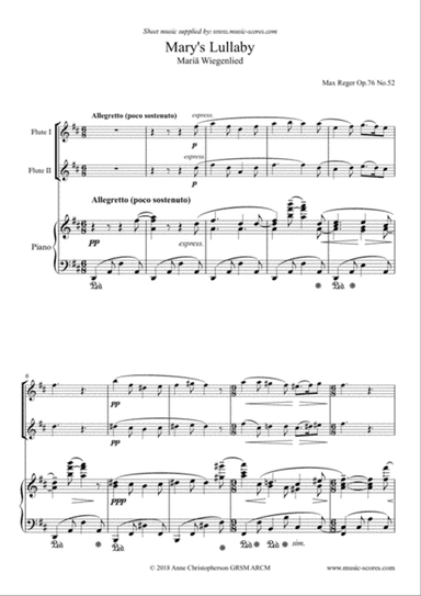 Mary's Lullaby, or Maria Wiegenlied - 2 Flutes and Piano