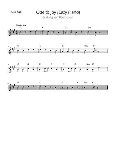Ode To Joy - Easy Alto Sax with Chords