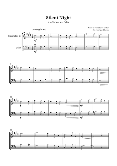 Silent Night (Clarinet and Cello) - Beginner Level