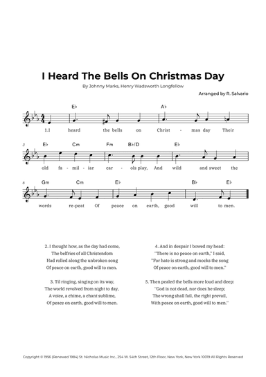 I Heard The Bells On Christmas Day (Key of E-Flat Major)