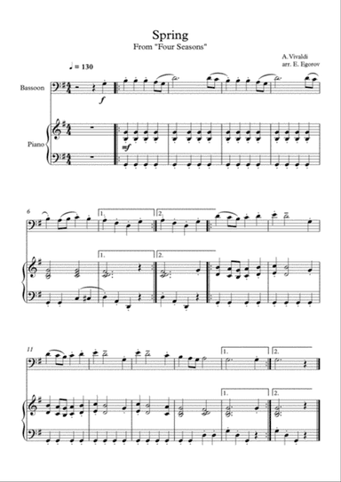 Spring (Four Seasons), Antonio Vivaldi, For Bassoon & Piano