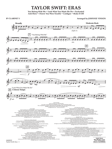 Taylor Swift: Eras (arr. Johnnie Vinson) - Bb Clarinet 1