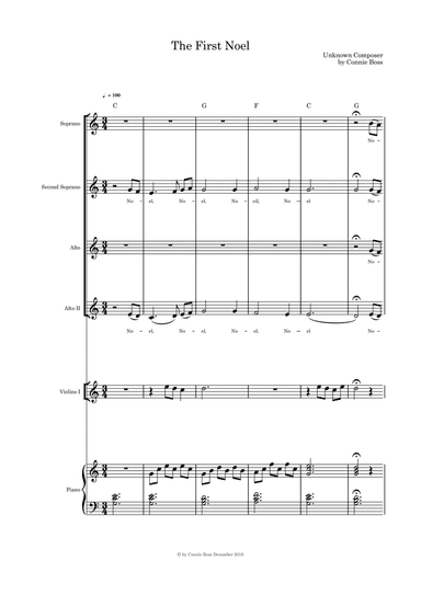 The First Noel - SSAA Violin and piano