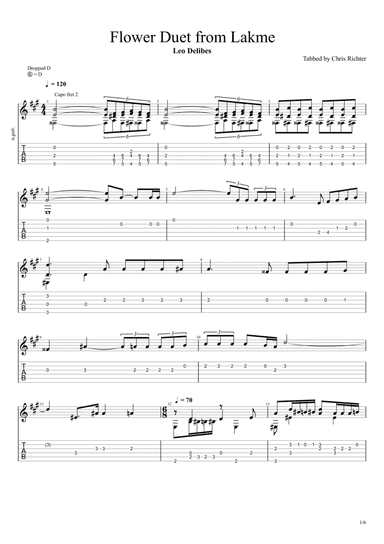 Flower Duet from Lakme (Solo Fingerstyle Guitar Tab)