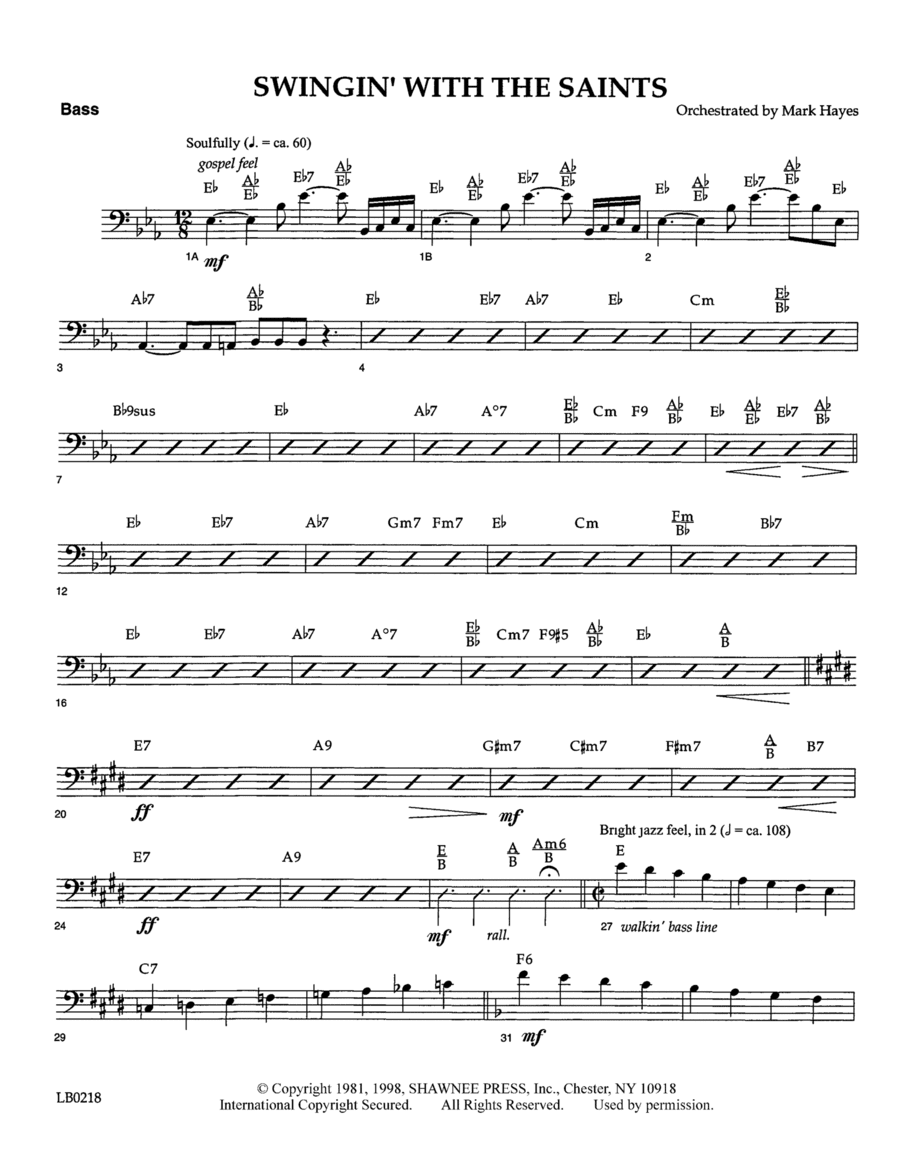 Swingin' With The Saints (arr. Mark Hayes) - Bass