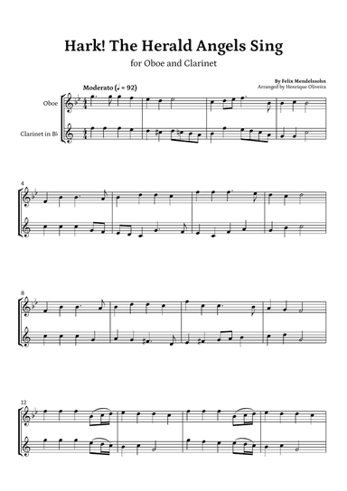 Hark! The Herald Angels Sing (Oboe and Clarinet) - Beginner Level