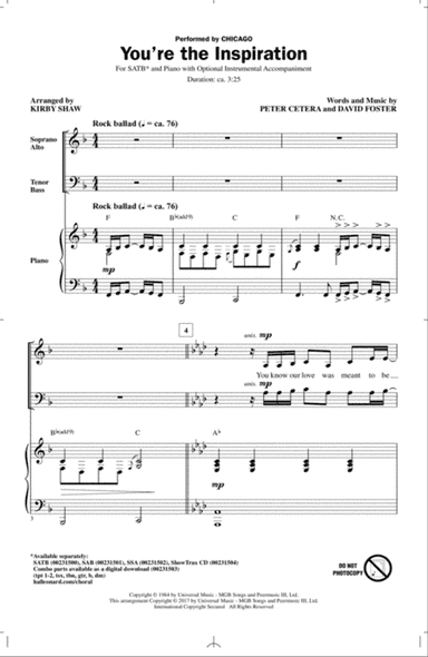 You're The Inspiration (arr. Kirby Shaw)