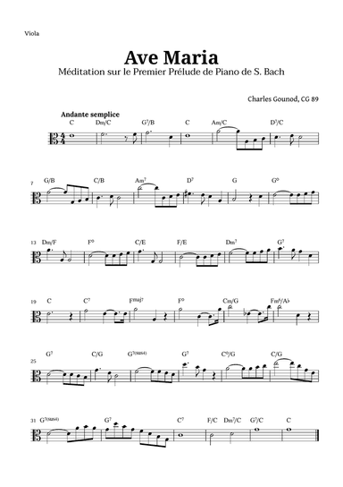 Ave Maria by Gounod for Viola with Chords