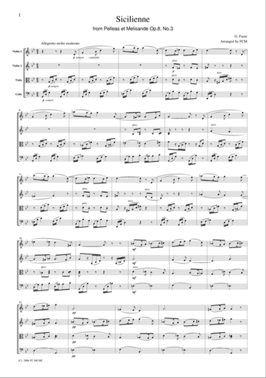 Faure Sicilienne from Pelleas et Melisande Op.8, No.3, for string quartet, CF104