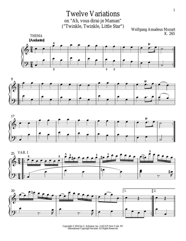 Twelve Variations on Ah, Vous Dirai-je Maman, K. 265 (Twinkle, Twinkle, Little Star)