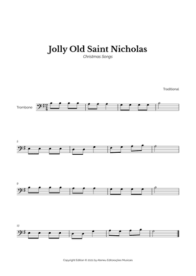 Jolly Old Saint Nicholas for Easy Trombone Solo
