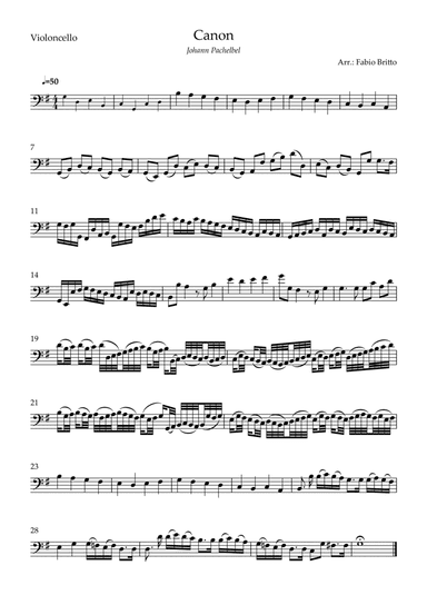 Canon - Johann Pachelbel (Wedding/Reduced Version) for Cello Solo
