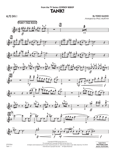 Tank! (from Cowboy Bebop) (arr. Paul Murtha) - Alto Sax 1