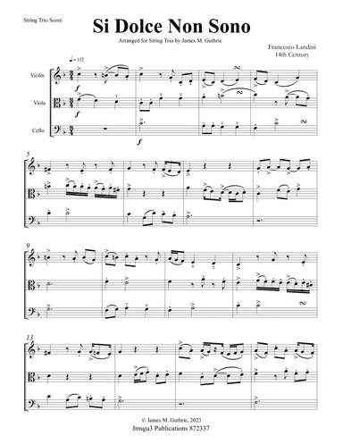 Landini: Si Dolce Non Sono for String Trio