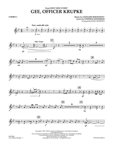 Gee, Officer Krupke (from West Side Story) (arr. Paul Murtha) - F Horn 3