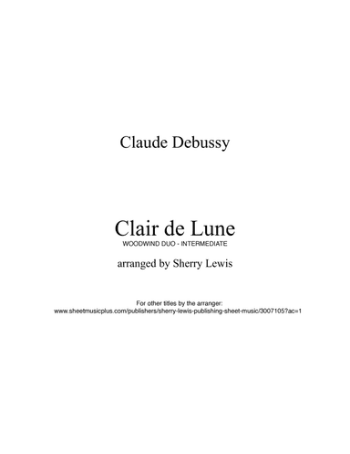 CLAIR DE LUNE, Woodwind Duo, Intermediate Level for a violin and bassoon