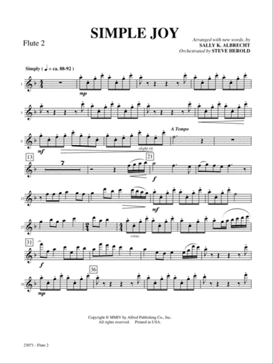 Simple Joy (Simple Gifts / Joy to the World): 2nd Flute