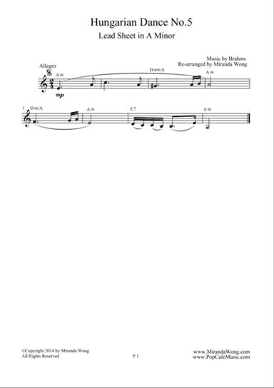 Hungarian Dance No.5 in A Minor - Lead Sheet