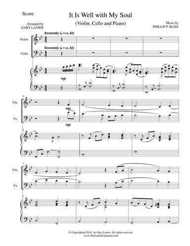 IT IS WELL WITH MY SOUL (Trio - Violin, Cello and Piano with Score and Parts)
