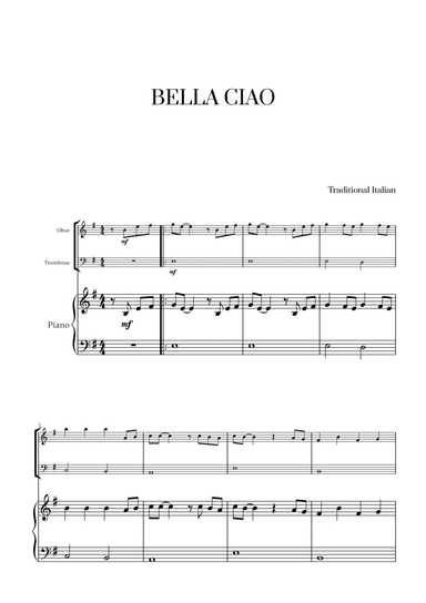 Bella Ciao for Oboe, Trombone and Piano