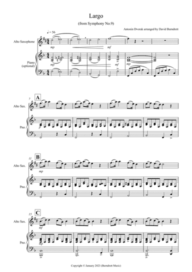 Largo (from the 'New World Symphony') for Alto Saxophone and Piano