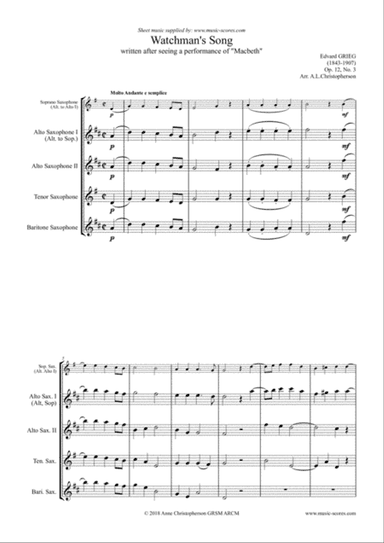 Watchman's Song, Op.12, No.3 - Sax Quartet