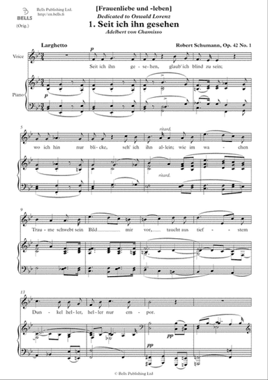 Seit ich ihn gesehen, Op. 42 No. 1 (Original key. B-flat Major)