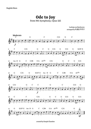 Ode to Joy for English Horn Solo by Beethoven Opus 125