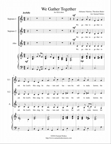 We Gather Together (The Thanksgiving Hymn) - for SSA choir with piano accompaniment