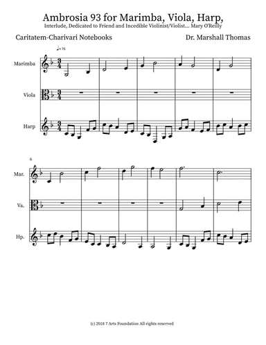 Ambrosia 93 for Marimba, Viola, Harp,
