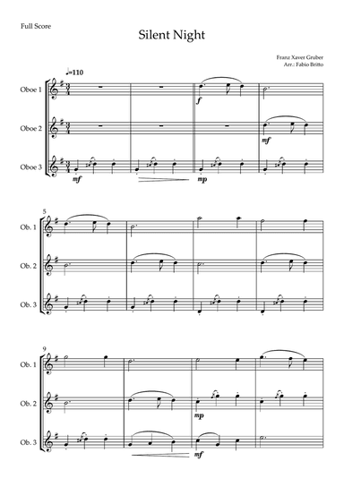 Silent Night (Christmas Song) for Oboe Trio