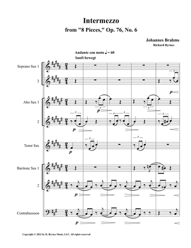 Intermezzo, Op. 76, No. 6 (Saxophone Septet + Contrabassoon)