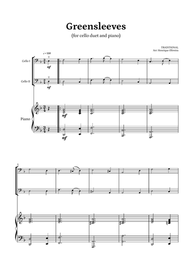 What Child Is This? (Greensleeves) - for cello duet and piano
