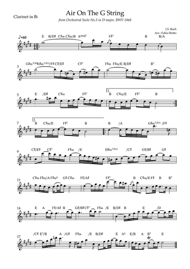 Air On The G String (J.S. Bach) for Clarinet in Bb Solo with Chords