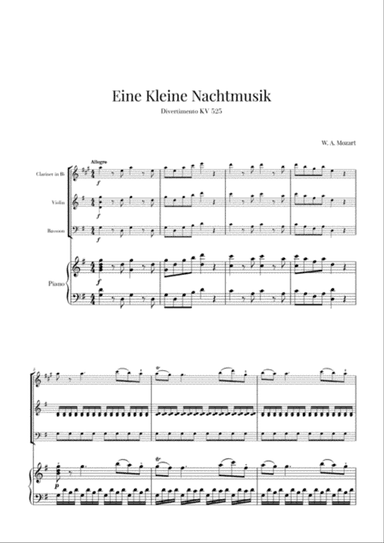 Eine Kleine Nachtmusik for Clarinet, Violin, Bassoon and Piano