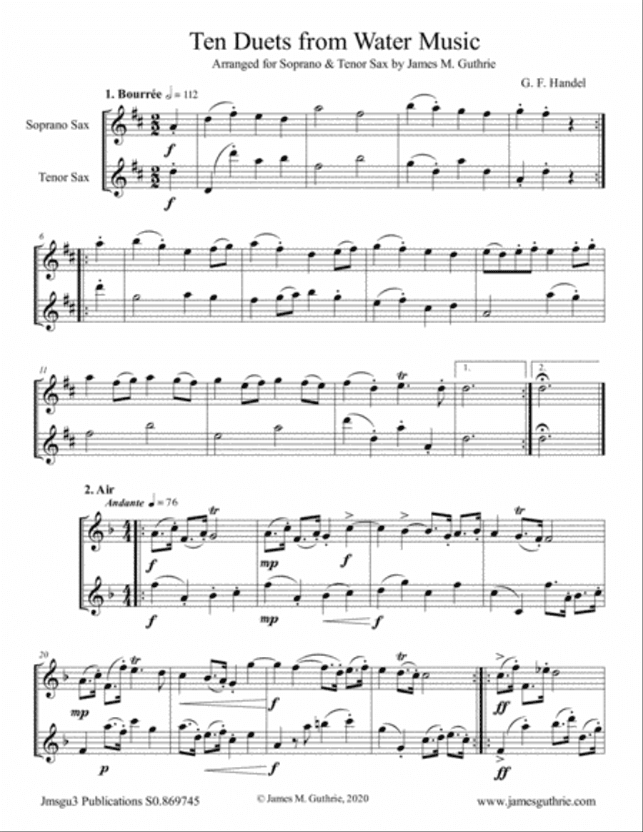 Handel: Ten Duets from Water Music for Soprano & Tenor Sax