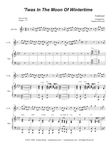 'Twas In The Moon Of Wintertime (Alto Saxophone and Piano)