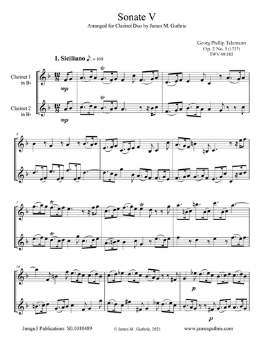 Telemann: Sonata Op. 2 No. 5 for Clarinet Duo